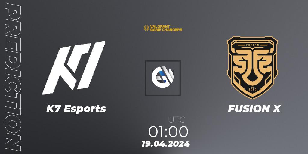Pronósticos K7 Esports - FUSION X. 19.04.2024 at 01:00. VCT 2024: Game Changers LAN - Opening - VALORANT