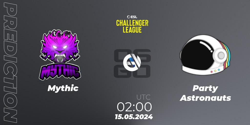 Pronósticos Mythic - Party Astronauts. 15.05.2024 at 02:00. ESL Challenger League Season 47: North America - Counter-Strike (CS2)