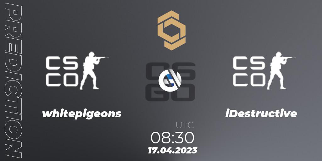 Pronósticos whitepigeons - iDestructive. 17.04.2023 at 08:30. CCT South Europe Series #4: Closed Qualifier - Counter-Strike (CS2)