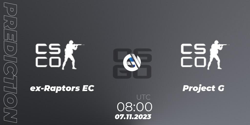 Pronósticos ex-Raptors EC - Project G. 07.11.2023 at 08:00. European Pro League Season 12: Division 2 - Counter-Strike (CS2)