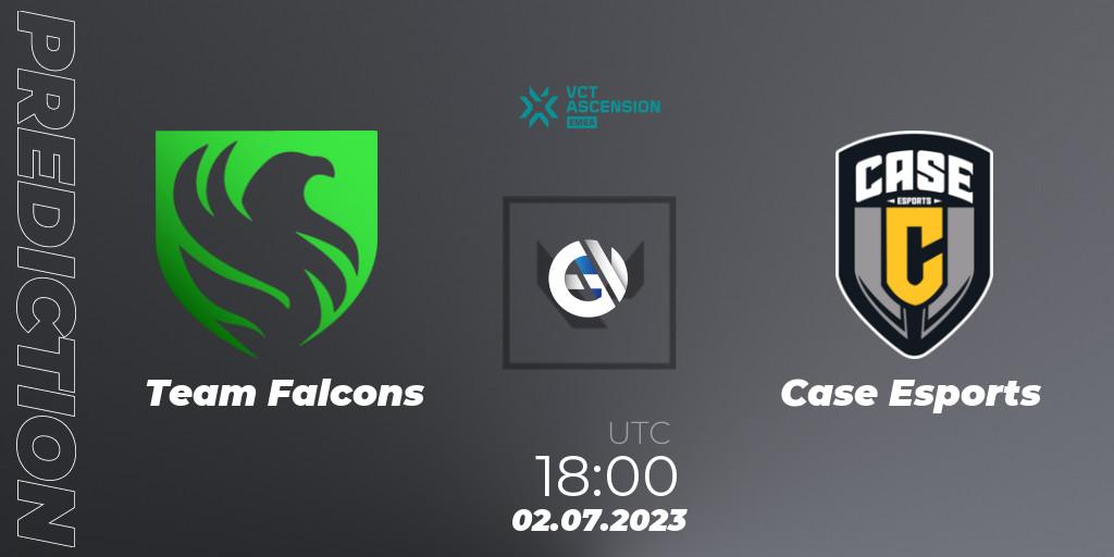 Pronósticos Team Falcons - Case Esports. 02.07.2023 at 18:30. VALORANT Challengers Ascension 2023: EMEA - Group Stage - VALORANT