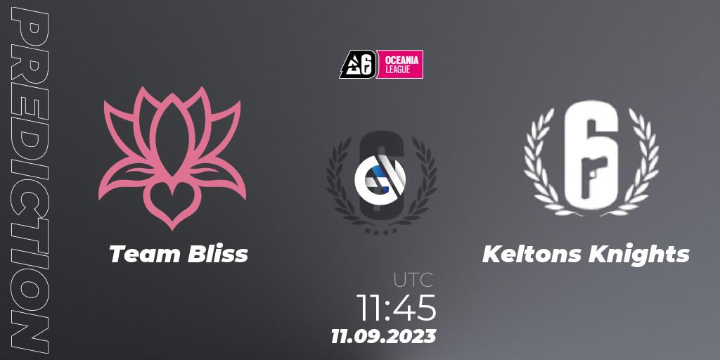 Pronósticos Team Bliss - Keltons Knights. 11.09.2023 at 11:45. Oceania League 2023 - Stage 2 - Rainbow Six