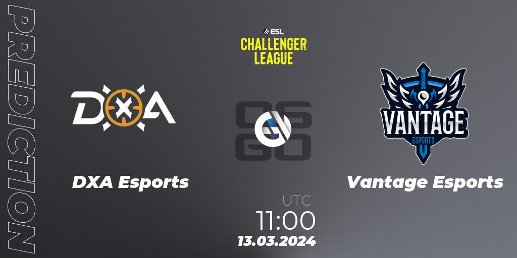 Pronósticos DXA Esports - Vantage Esports. 13.03.2024 at 11:10. ESL Challenger League Season 47: Oceania - Counter-Strike (CS2)