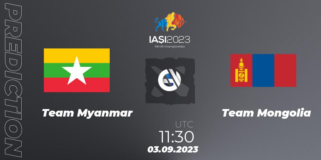 Pronósticos Team Myanmar - Team Mongolia. 03.09.2023 at 12:30. IESF World Championship 2023 - Dota 2