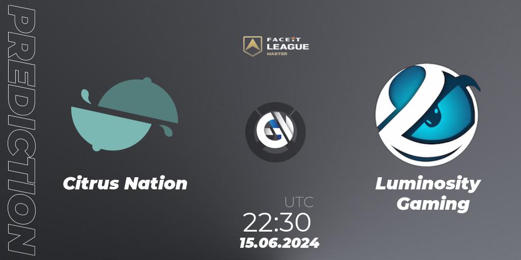 Pronósticos Citrus Nation - Luminosity Gaming. 15.06.2024 at 22:15. FACEIT League Season 1 - NA Master Road to EWC - Overwatch