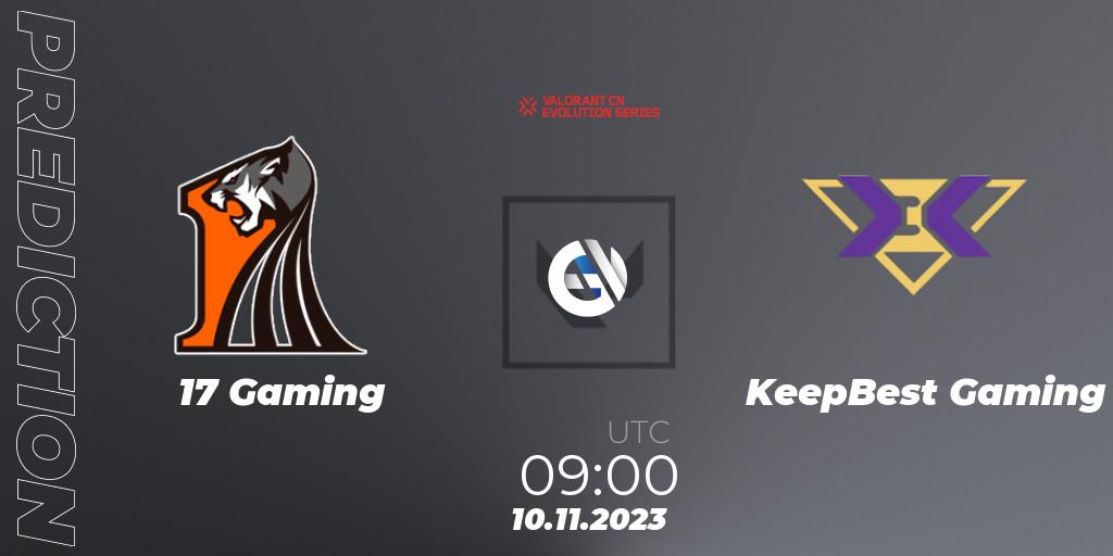 Pronósticos 17 Gaming - KeepBest Gaming. 10.11.2023 at 09:00. VALORANT China Evolution Series Act 3: Heritability - Play-In - VALORANT