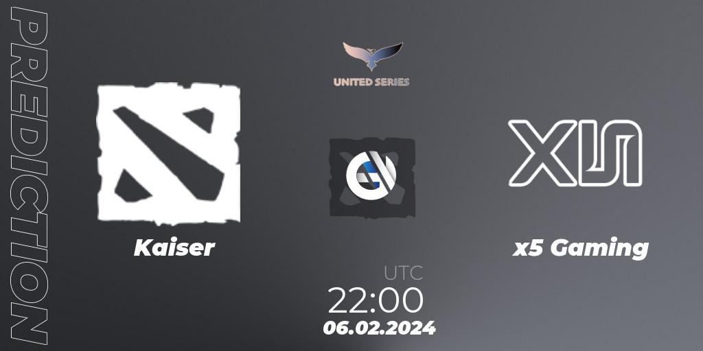 Pronósticos Kaiser - x5 Gaming. 06.02.2024 at 22:02. United Series 1 - Dota 2