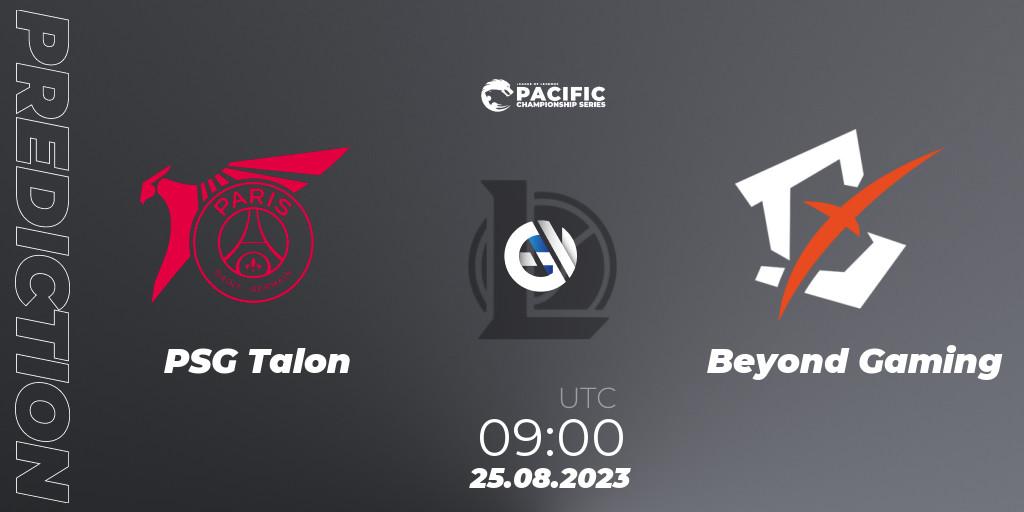 Pronósticos PSG Talon - Beyond Gaming. 25.08.2023 at 09:00. PACIFIC Championship series Playoffs - LoL