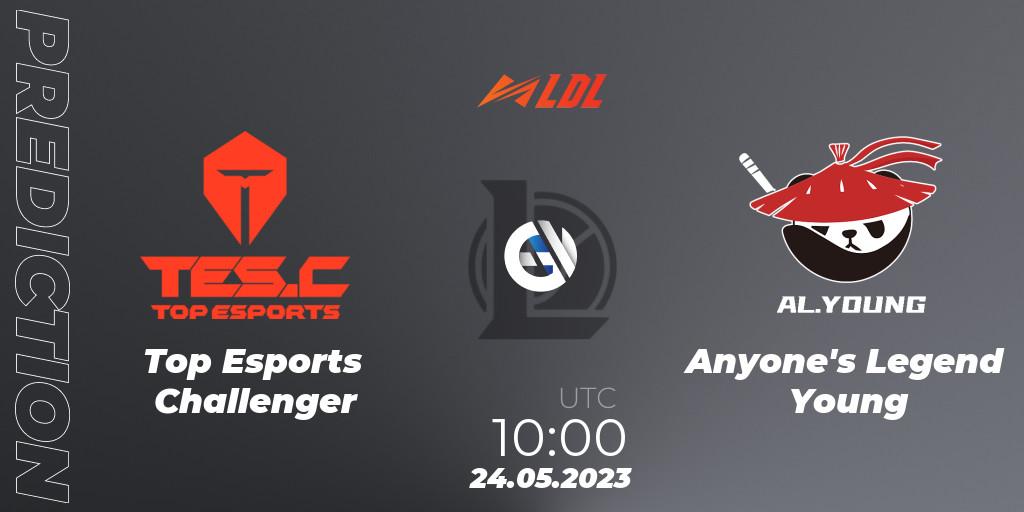 Pronósticos Top Esports Challenger - Anyone's Legend Young. 24.05.2023 at 08:00. LDL 2023 - Regular Season - Stage 2 - LoL