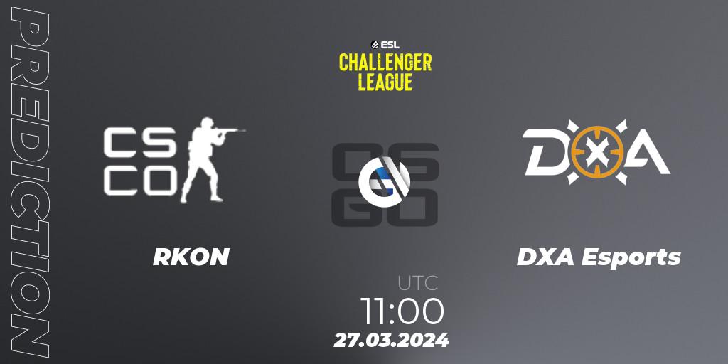 Pronósticos RKON - DXA Esports. 27.03.2024 at 11:00. ESL Challenger League Season 47: Oceania - Counter-Strike (CS2)