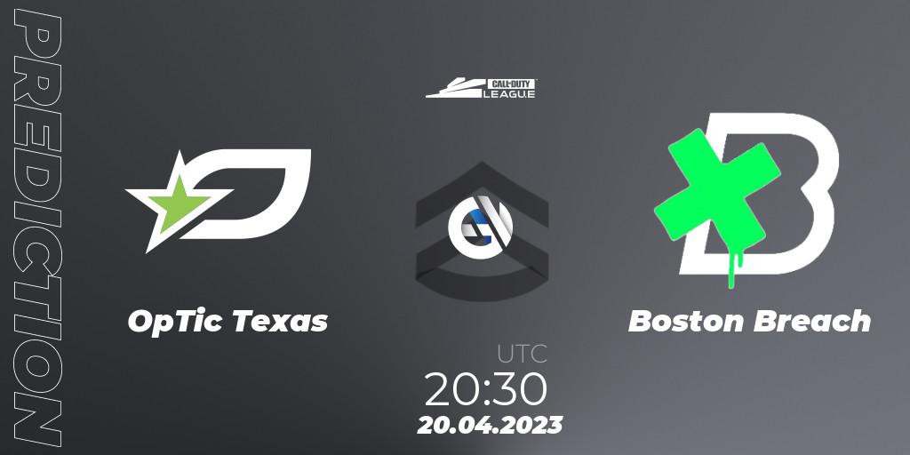 Pronósticos OpTic Texas - Boston Breach. 20.04.2023 at 20:30. Call of Duty League 2023: Stage 4 Major - Call of Duty