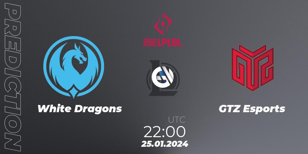 Pronósticos White Dragons - GTZ Esports. 25.01.2024 at 22:00. LPLOL Split 1 2024 - LoL