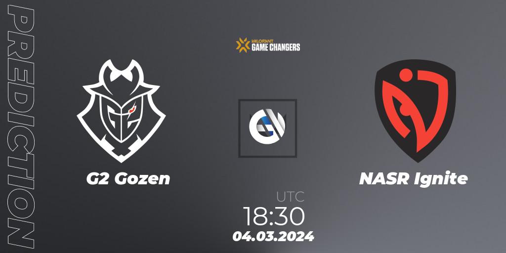 Pronósticos G2 Gozen - NASR Ignite. 04.03.2024 at 18:30. VCT 2024: Game Changers EMEA Stage 1 - VALORANT