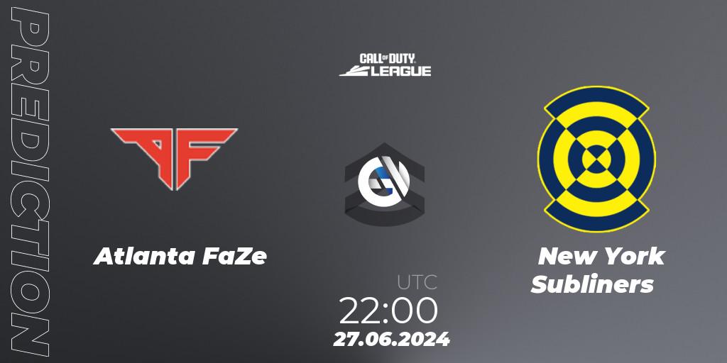 Pronósticos Atlanta FaZe - New York Subliners. 27.06.2024 at 22:00. Call of Duty League 2024: Stage 4 Major - Call of Duty