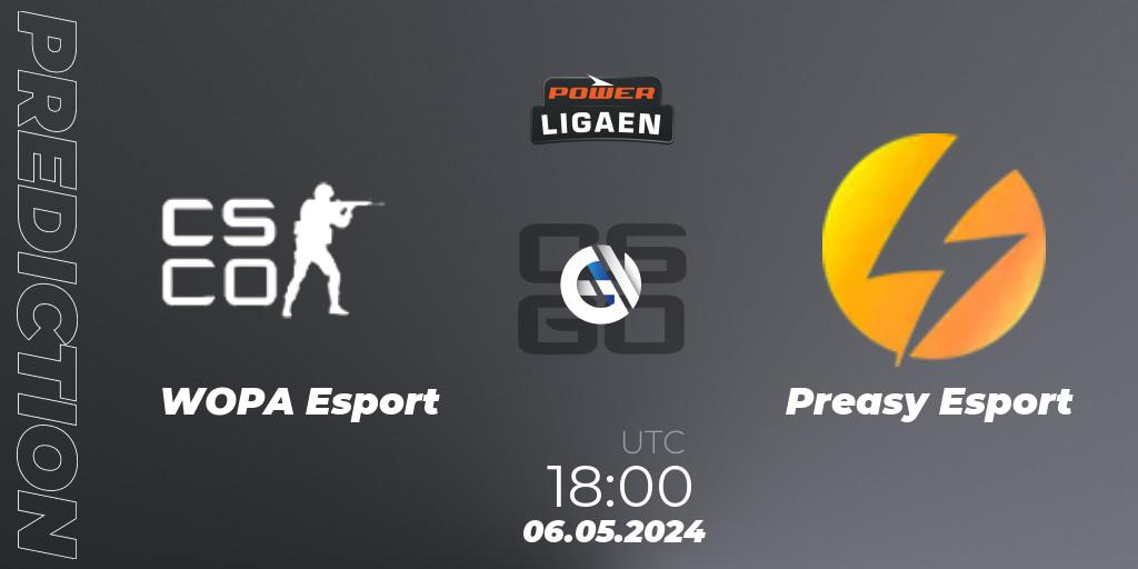 Pronósticos WOPA Esport - Preasy Esport. 06.05.2024 at 18:00. Dust2.dk Ligaen Season 26 - Counter-Strike (CS2)