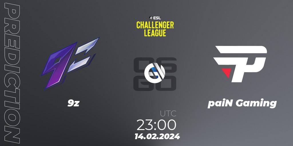 Pronósticos 9z - paiN Gaming. 14.02.2024 at 23:00. ESL Challenger League Season 47: South America - Counter-Strike (CS2)