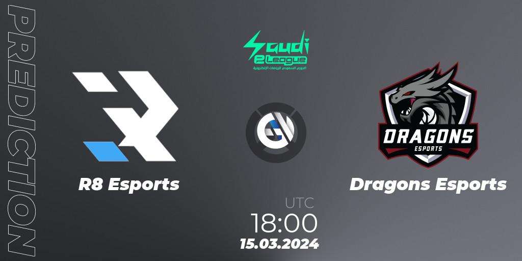 Pronósticos R8 Esports - Dragons Esports. 15.03.2024 at 18:30. Saudi eLeague 2024 - Major 1 / Phase 2 - Overwatch