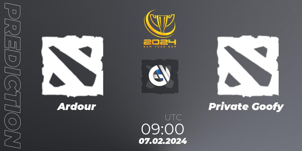 Pronósticos Ardour - Private Goofy. 07.02.2024 at 09:00. New Year Cup 2024 - Dota 2