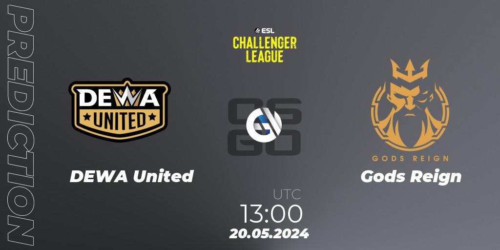 Pronósticos DEWA United - Gods Reign. 20.05.2024 at 13:00. ESL Challenger League Season 47: Asia - Counter-Strike (CS2)