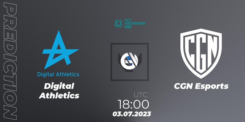 Pronósticos Digital Athletics - CGN Esports. 03.07.2023 at 18:00. VALORANT Challengers Ascension 2023: EMEA - Group Stage - VALORANT