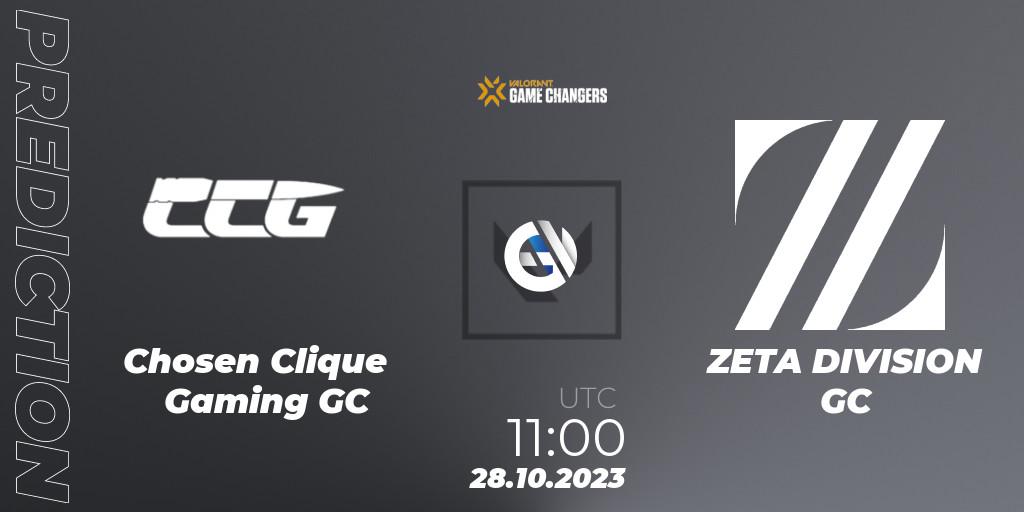 Pronósticos Chosen Clique Gaming GC - ZETA DIVISION GC. 28.10.2023 at 11:00. VCT 2023: Game Changers East Asia - VALORANT