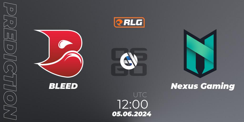 Pronósticos BLEED - Nexus Gaming. 05.06.2024 at 12:00. RES European Series #5 - Counter-Strike (CS2)