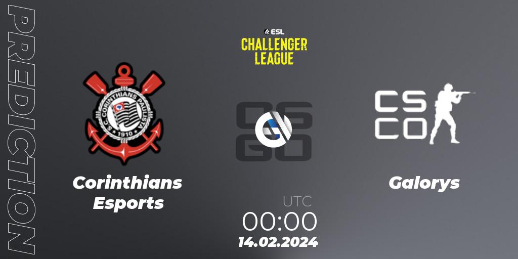 Pronósticos Corinthians Esports - Galorys. 23.02.2024 at 23:30. ESL Challenger League Season 47: South America - Counter-Strike (CS2)