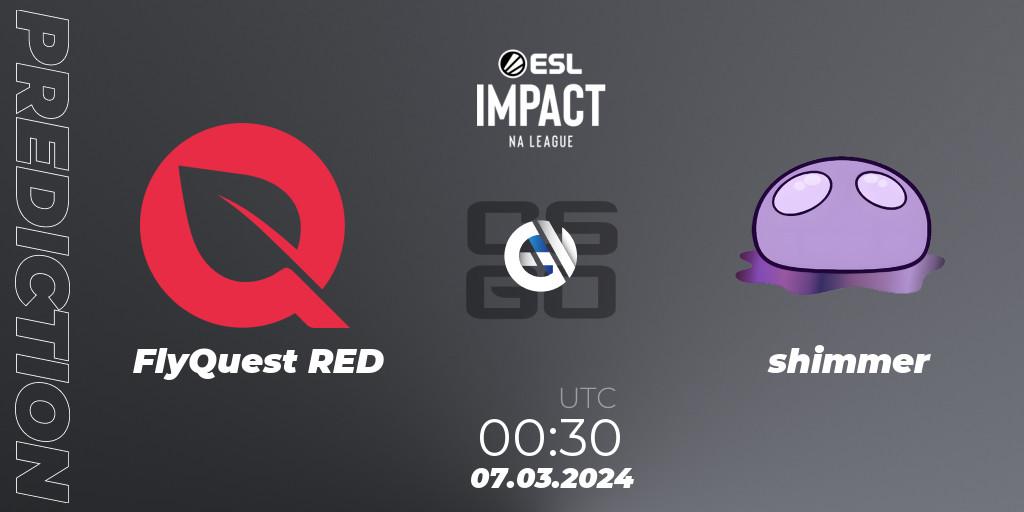 Pronósticos FlyQuest RED - shimmer. 07.03.2024 at 01:20. ESL Impact League Season 5: North America - Counter-Strike (CS2)