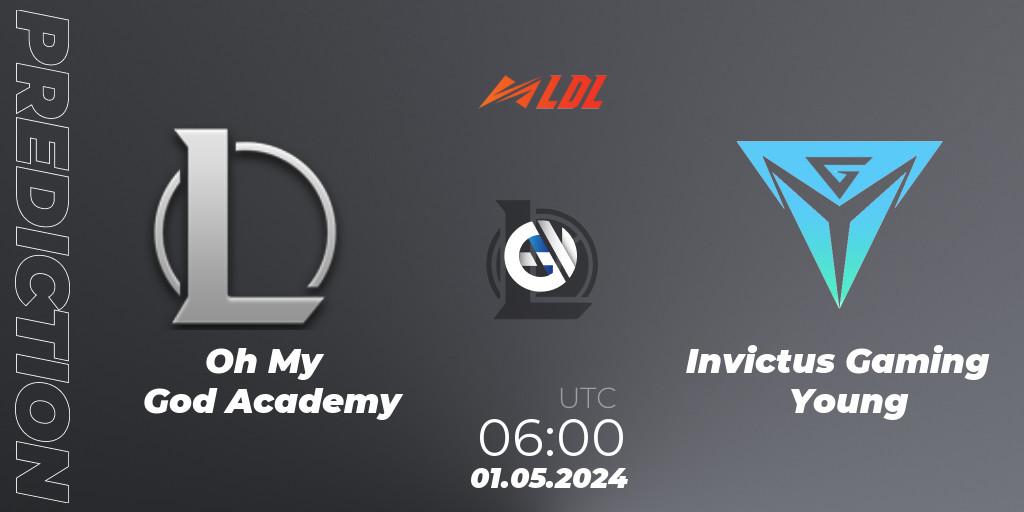 Pronósticos Oh My God Academy - Invictus Gaming Young. 01.05.2024 at 06:00. LDL 2024 - Stage 2 - LoL