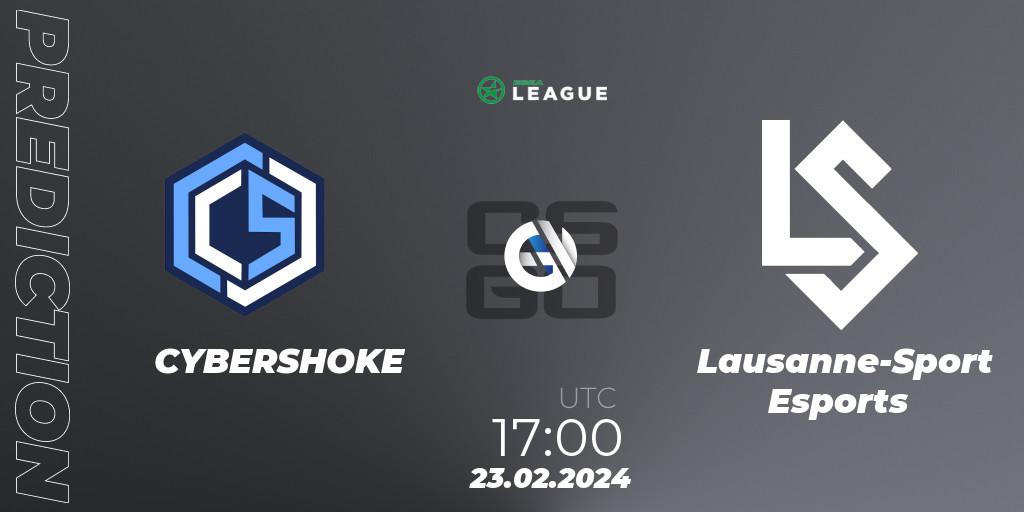 Pronósticos CYBERSHOKE - Lausanne-Sport Esports. 23.02.2024 at 17:00. ESEA Season 48: Advanced Division - Europe - Counter-Strike (CS2)