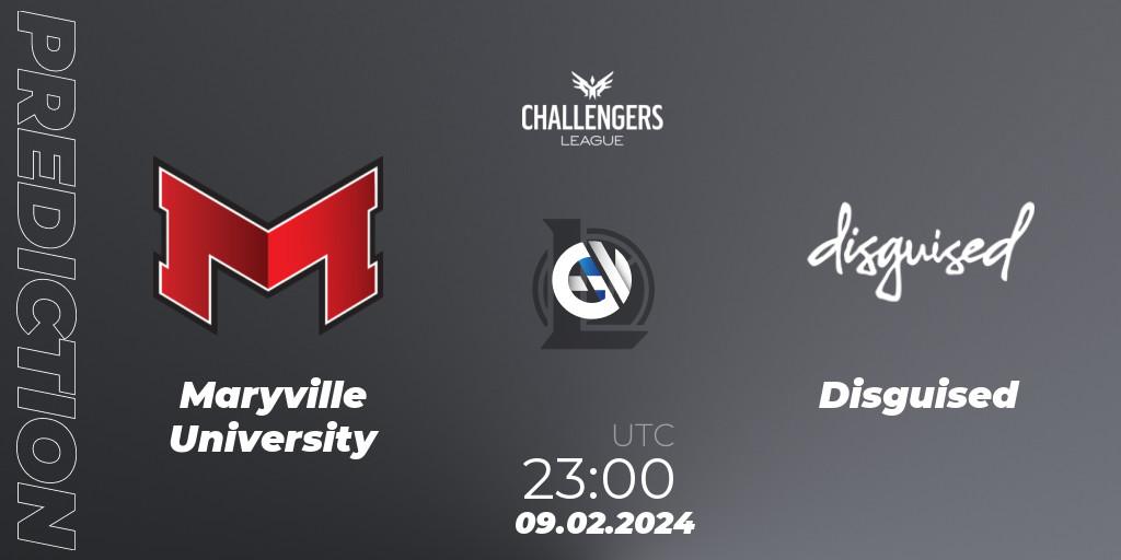 Pronósticos Maryville University - Disguised. 09.02.2024 at 23:00. NACL 2024 Spring - Group Stage - LoL