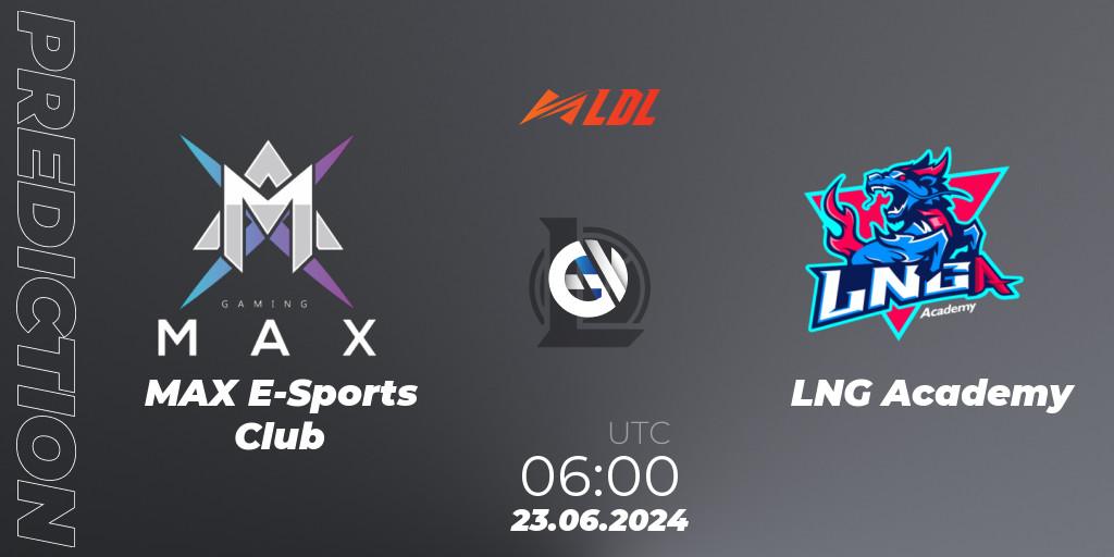 Pronósticos MAX E-Sports Club - LNG Academy. 23.06.2024 at 06:00. LDL 2024 - Stage 3 - LoL