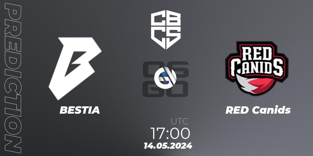 Pronósticos BESTIA - RED Canids. 14.05.2024 at 17:00. CBCS Season 4 - Counter-Strike (CS2)