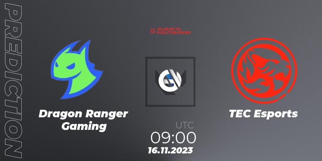 Pronósticos Dragon Ranger Gaming - TEC Esports. 16.11.2023 at 09:00. VALORANT China Evolution Series Act 3: Heritability - VALORANT