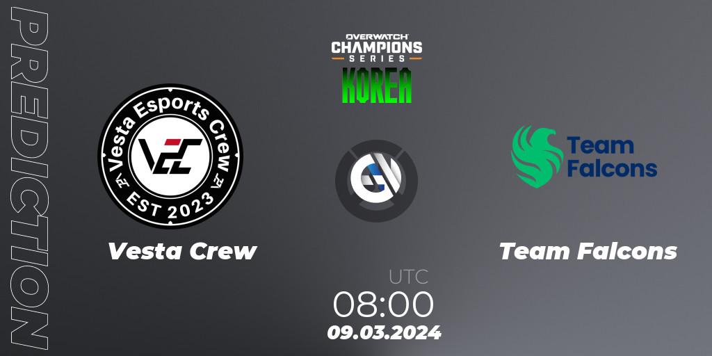 Pronósticos Vesta Crew - Team Falcons. 09.03.2024 at 08:00. Overwatch Champions Series 2024 - Stage 1 Korea - Overwatch