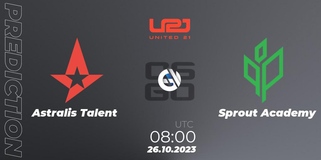 Pronósticos Astralis Talent - Sprout Academy. 26.10.2023 at 08:00. United21 Season 7 - Counter-Strike (CS2)