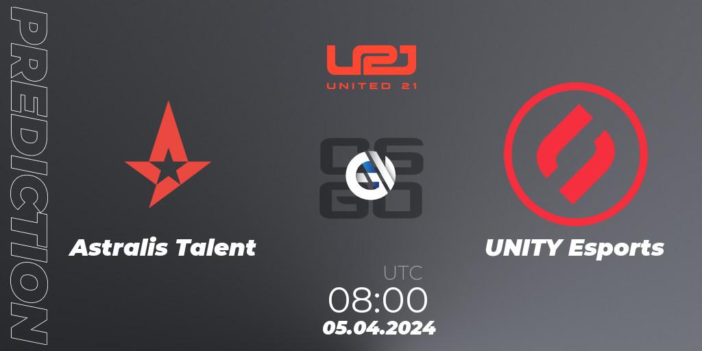 Pronósticos Astralis Talent - UNITY Esports. 05.04.2024 at 14:00. United21 Season 14 - Counter-Strike (CS2)