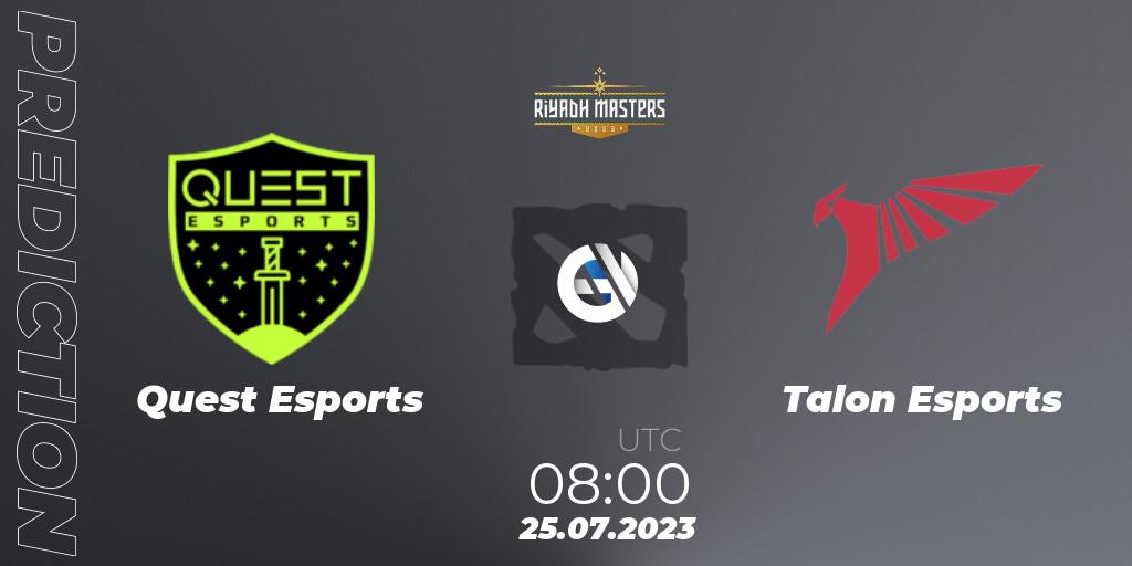 Pronósticos PSG Quest - Talon Esports. 25.07.2023 at 08:05. Riyadh Masters 2023 - Dota 2