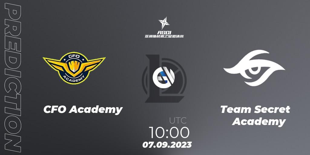 Pronósticos CFO Academy - Team Secret Academy. 07.09.2023 at 10:00. Asia Star Challengers Invitational 2023 - LoL