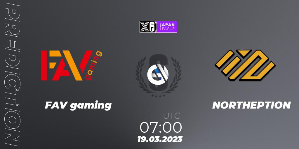 Pronósticos FAV gaming - NORTHEPTION. 19.03.23. Japan League 2023 - Stage 1 - Rainbow Six
