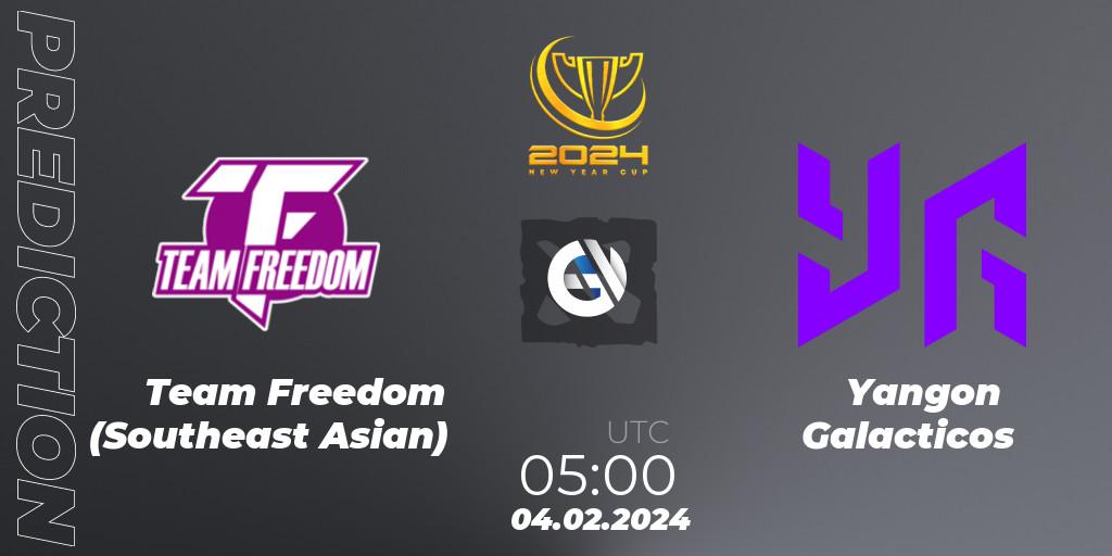 Pronósticos Team Freedom (Southeast Asian) - Yangon Galacticos. 04.02.2024 at 05:09. New Year Cup 2024 - Dota 2