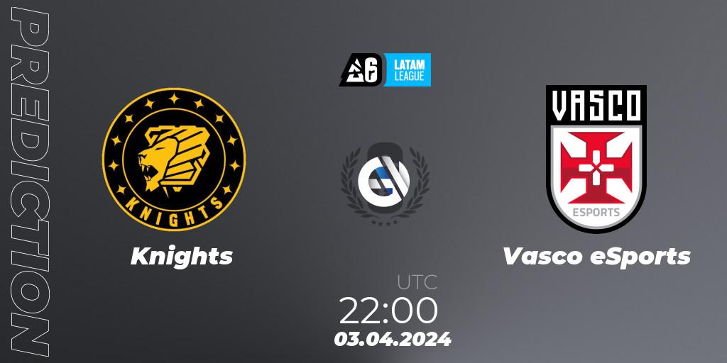 Pronósticos Knights - Vasco eSports. 03.04.2024 at 22:00. LATAM League 2024 - Stage 1: LATAM South - Rainbow Six
