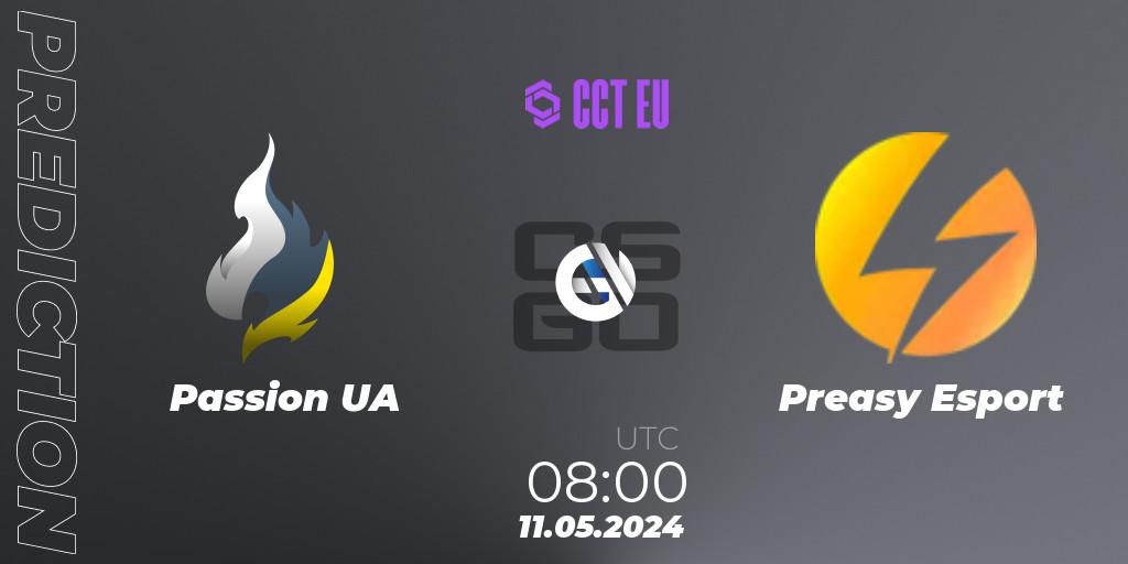 Pronósticos Passion UA - Preasy Esport. 11.05.2024 at 08:00. CCT Season 2 European Series #3 Play-In - Counter-Strike (CS2)