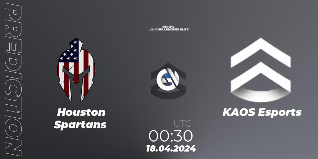 Pronósticos Houston Spartans - KAOS Esports. 17.04.2024 at 23:30. Call of Duty Challengers 2024 - Elite 2: NA - Call of Duty