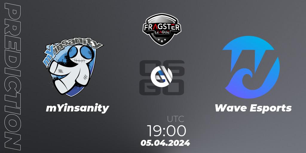 Pronósticos mYinsanity - Wave Esports. 05.04.2024 at 19:00. Fragster League Season 5: Relegation - Counter-Strike (CS2)