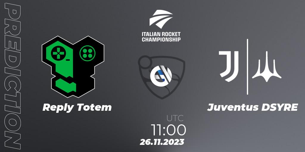Pronósticos Reply Totem - Juventus DSYRE. 26.11.2023 at 11:00. Italian Rocket Championship Season 11 Serie A Finals - Rocket League