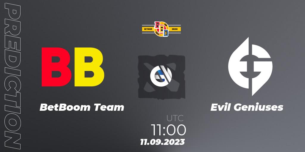 Pronósticos BetBoom Team - Evil Geniuses. 11.09.2023 at 12:00. BetBoom Dacha - Dota 2