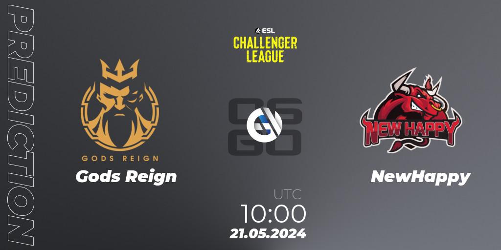 Pronósticos Gods Reign - NewHappy. 21.05.2024 at 08:00. ESL Challenger League Season 47: Asia - Counter-Strike (CS2)