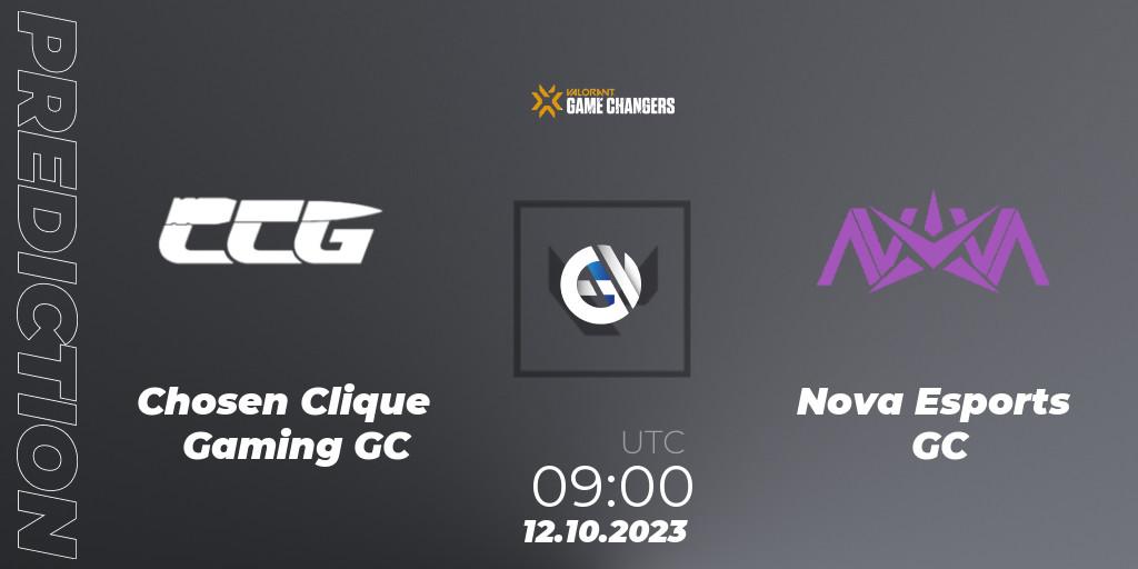Pronósticos Chosen Clique Gaming GC - Nova Esports GC. 12.10.2023 at 09:00. VALORANT Champions Tour 2023: Game Changers China Qualifier - VALORANT