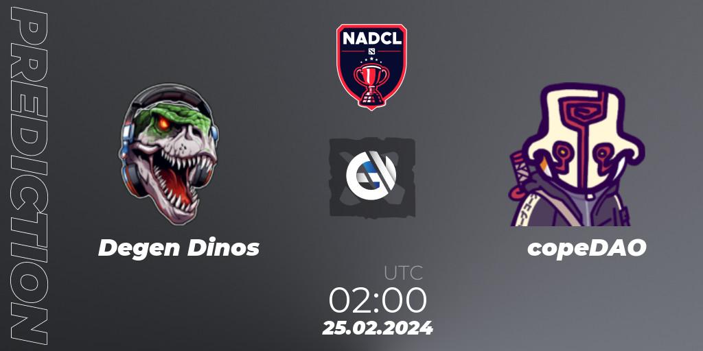 Pronósticos Degen Dinos - copeDAO. 25.02.2024 at 02:00. North American Dota Challengers League Season 6 Division 1 - Dota 2